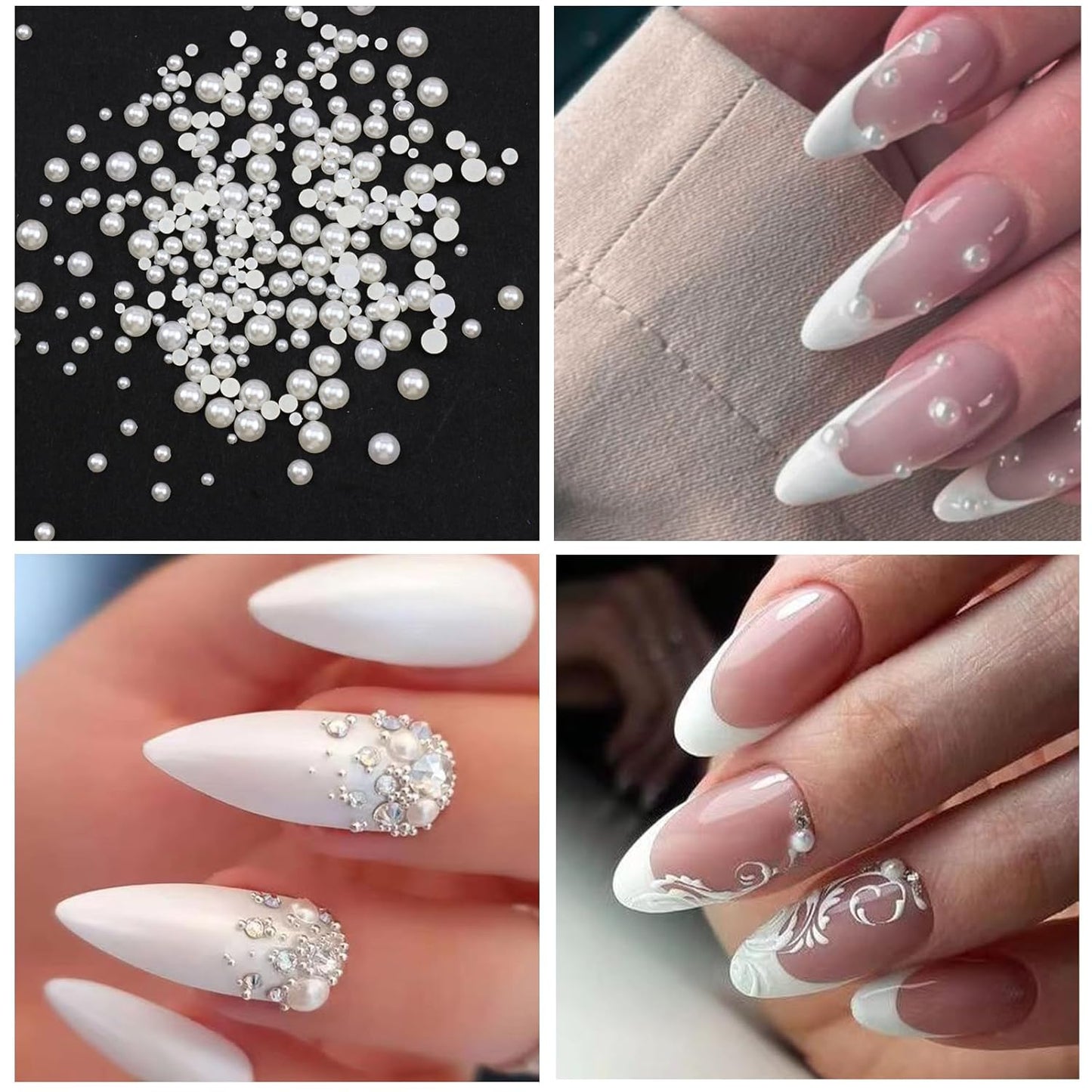 Nail Art Pearls Rhinestones with Glue Gel White Flatback Pearls Luxurious Nail Charms Supplies Accessories Colorful Nails Rhinestones Gems Jewelry for Women Nails Design-Velvo Beauty
