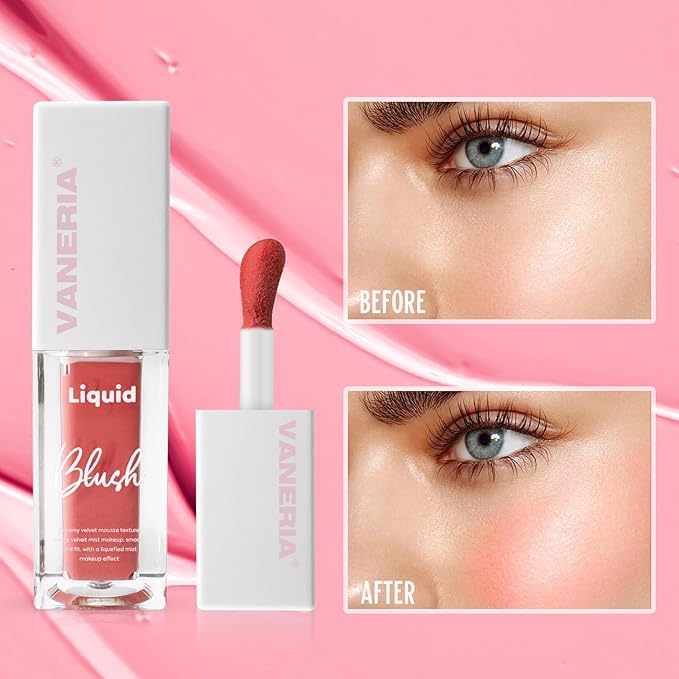 VANERIA Liquid Blush for Cheeks,Long lasting High Pigment Creme Blush,Multi-Use Makeup Blush Stick for Cheeks Lips Eyes,Natural Look Makeup Face Blushes.#1 (5g/0.17oz)-Velvo Beauty