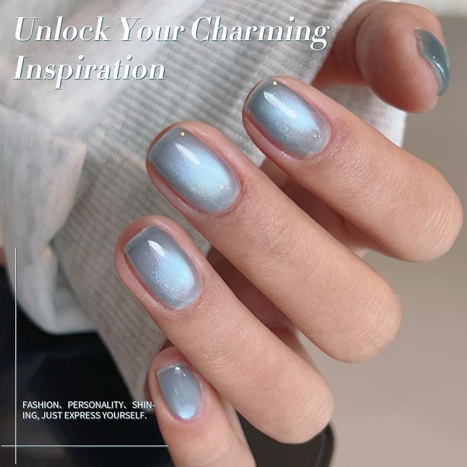 BORN PRETTY Cat Magnetic Eye Gel Nail Polish, Blue Glitter Cat Magnetic Gel Nail Polish, Crescent Bay Magnetic Nail Polish for Nail Art Manicure Salon DIY at Home 15ML-Velvo Beauty