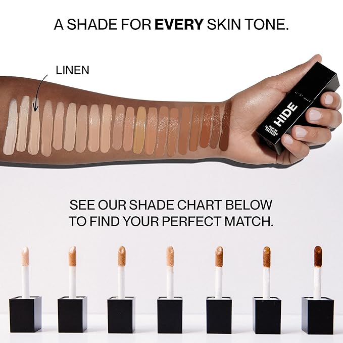 HIDE Liquid Concealer, Medium to Full Coverage Concealer for Blemishes, Under Eye Dark Circles & Scars, Oil Free Concealer, Linen (See Shade Finder), 0.5 fl oz-Velvo Beauty