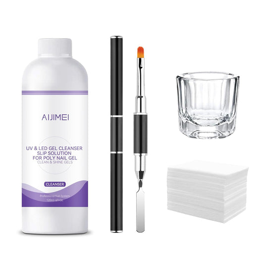 AIJIMEI Gel Nail Slip Solution Poly Gel Slip Solution Set 4FL.OZ Slip Solution for Builder Nails Gel Nail Solutions with Nail Art Tool, Gel Cleanser for Poly Nail Gel Nails Hard Gel-Velvo Beauty