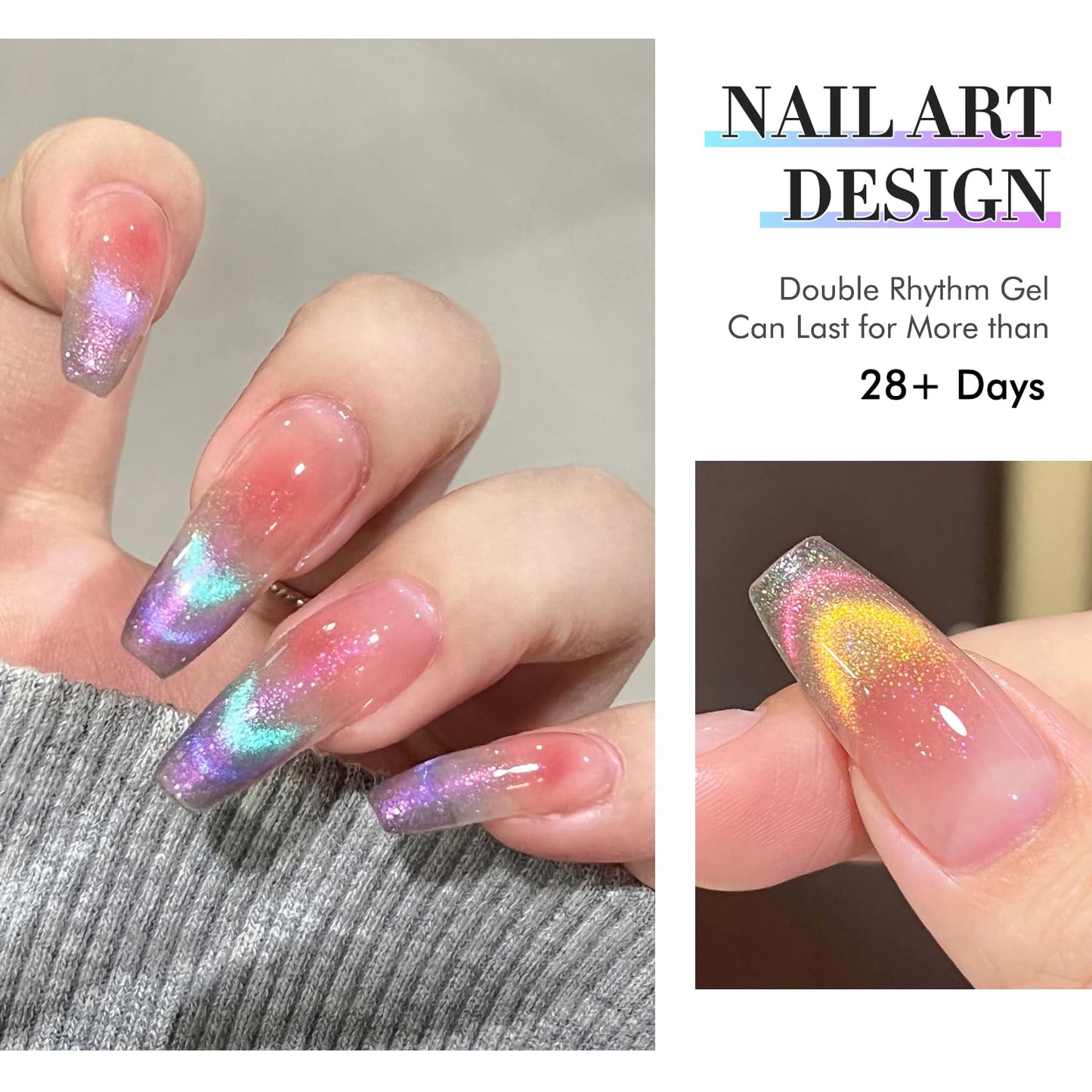 Double Rhythm 6 Colors Cat Eye Gel Polish Set Shimmer Glitter with Magnet Holographic Reflective Magnetic UV Nail Art Kit (6-Kit 29)-Velvo Beauty