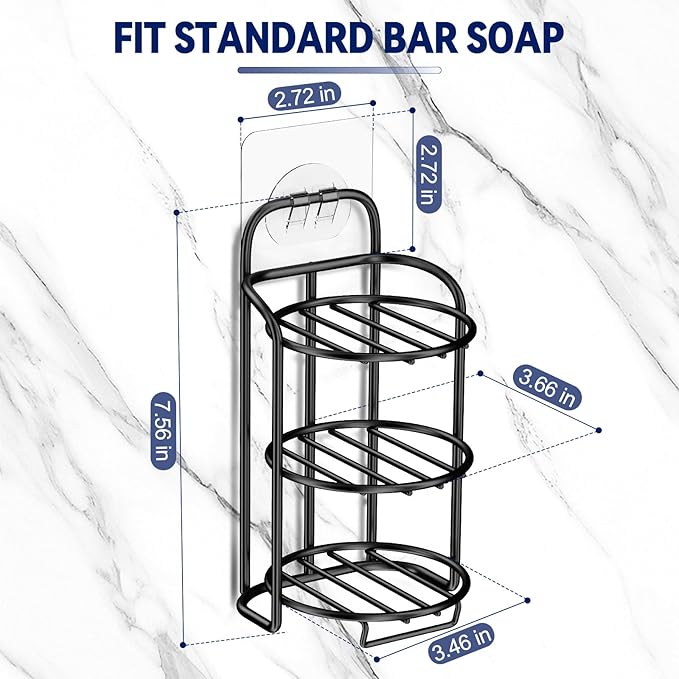 3-Tier Shower Soap Shampoo Bar Holder, Self Adhesive & Freestanding Draining Bathroom Soap Dish Caddy for Bathroom Wall Accesories Decor-Velvo Beauty
