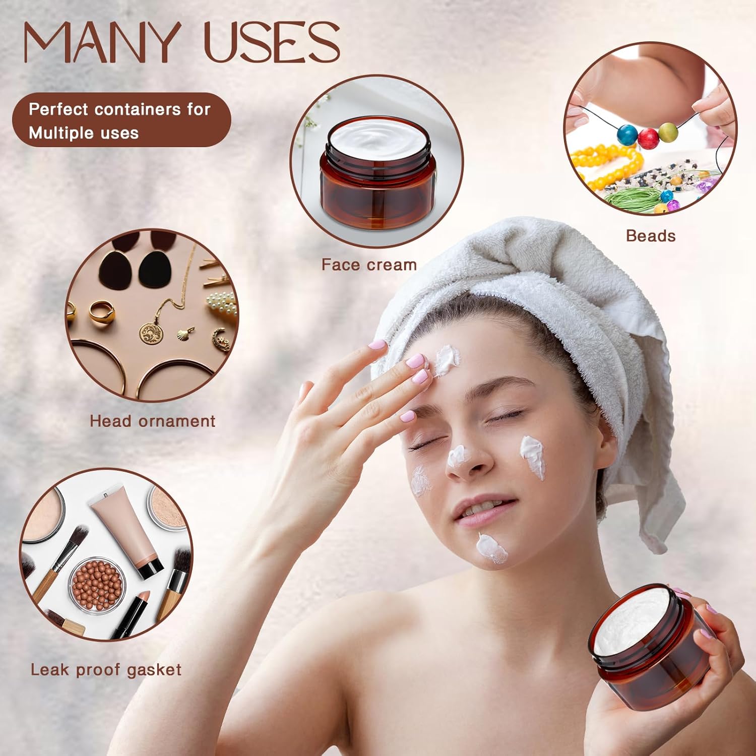 200 Pcs 1 oz Empty Bulk Plastic Container Jars with Lid Leak Proof Round Plastic Jars Small Cosmetic Travel Containers for Storage Makeup Creams Lotion Ointments, Amber-Velvo Beauty