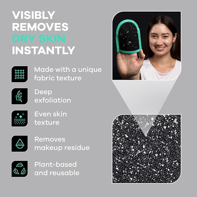 Dermasuri Deep Exfoliating Face Mitt - Scrubber, Dead and Dry Skin Remover for Men and Women - Exfoliator Gloves for Shower and Dry Use - (2 Pack)-Velvo Beauty