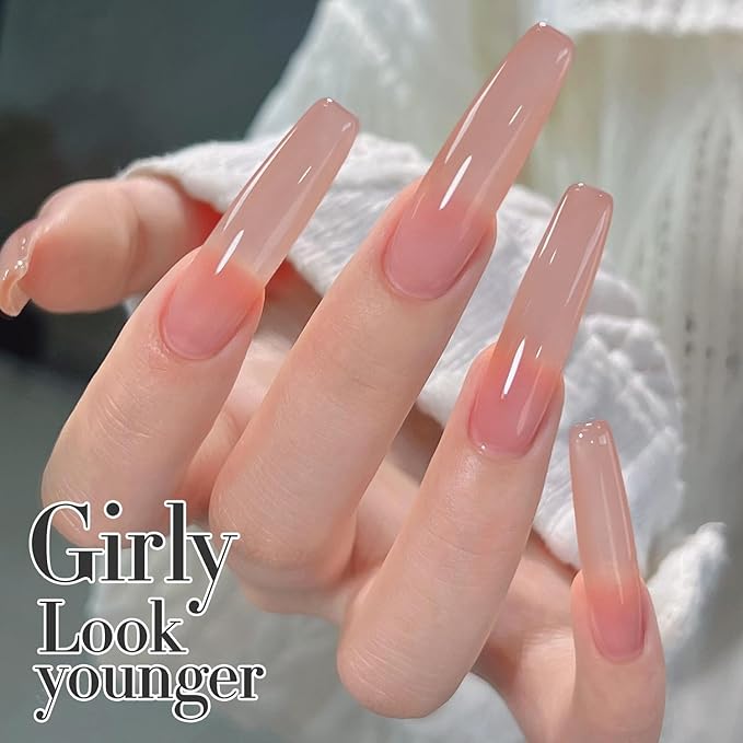 Double Rhythm 0.5Oz Translucent Gel Polish Sheer Neutral Natural Light Milky Same Color Same Bottle 15ML Jelly Nail Art DIY at Home (Skin Nude-A1370)-Velvo Beauty