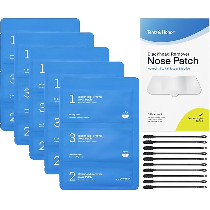 TEREZ & HONOR Korean Melting Pore Strips Blackhead Remover 5 Kits - Sebum Softener, Pore Minimizer Strips - Hypoallergenic Tested, 3-Step Pore Refining Sets-Velvo Beauty