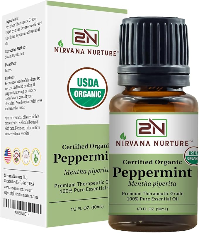 Peppermint Essential Oil USDA Certified Organic 100% Pure Premium Therapeutic Grade, Undiluted - Aromatherapy Diffuser for Calm and Relaxation, Skin Care, Hair Care-Velvo Beauty