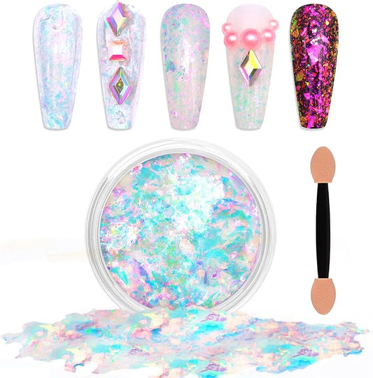 Laza Monet Garden Chameleon Flakes Nail Glitter Irregular Opal Nail Foil Flakes Chunky Confetti Color-Shift Sequins Iridescent Fairy Dust for Mermaid Nails Design, Nail Decorations for Nail Art-Velvo Beauty