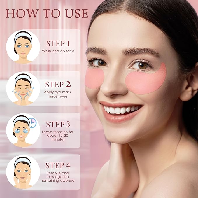 Under Eye Patches Masks - for Dark Circles, Puffiness, Eye bags,and Fine Lines Smoothing Skin Care Treatment with Collagen and Hyaluronic Acid for Women and Men, (60 Pcs) Pink-Velvo Beauty