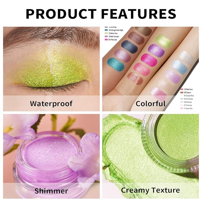 Oulac Lime Green Eyeshadow-Green Glitter Eyeshadow Highly Pigmented Waterproof & Long Lasting for Women with Moisturizing Formula. Multi-use for Highlighter. 6g (15)-Velvo Beauty