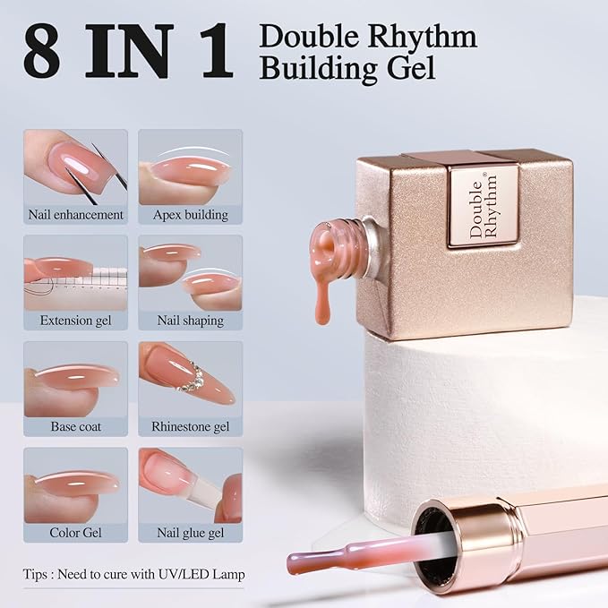Double Rhythm Clear Gel Nail Polish 15ml Nail Strengthener Builder in a Bottle Nail Extension Hard Gel Soak Off Long Lasting UV Gel (Pale Nude 8 in 1-10)-Velvo Beauty