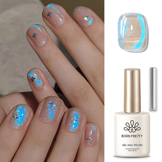 Born Pretty Cat Magnetic Eye Gel Nail Polish, Blue Auroras Cat Magnetic Gel, Mermaid Shiny Effect Pink Soak Off Nail Art Salon Manicure Home Gift 15ml-Velvo Beauty