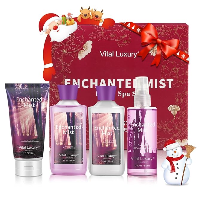 Bath & Body Kit, 3 Fl Oz, Ideal Skincare Gift Home Spa Set, Includes Body Lotion, Shower Gel, Body Cream, and Fragrance Mist,Birthday Mother's Valentine's Day Gifts(Enchanted Mist)-Velvo Beauty