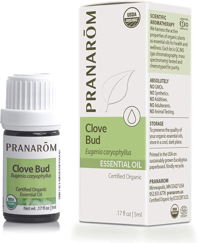 Pranarom USDA Certified Organic Clove Essential Oil (5ml), 100% Pure Undiluted Therapeutic Grade from Sri Lanka & Madagascar for Aromatherapy, Diffuser, Immune Support, DIY Cleaning, Warm Scent-Velvo Beauty