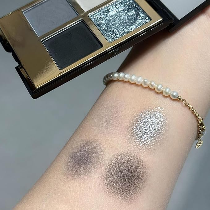 Erinde 4 Colors Eyeshadow Palette Eye Shadow Makeup, Matte Shimmer Metallic Taupe Gray Black Sliver Smokey Eyeshadow, Long Wearing, Velvety Pigmented Blendable, Quad Eye Shadow Palette, 01-Velvo Beauty