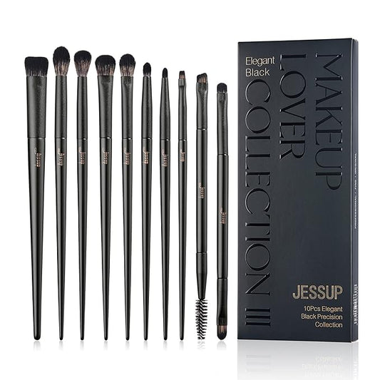 Jessup Eyeshadow Brush Set, 10Pcs Eye Makeup Brushes Professional for Blending Eye Shadow Liner Crease, Duo-end Brow Brush, Elegant Black T337-Velvo Beauty