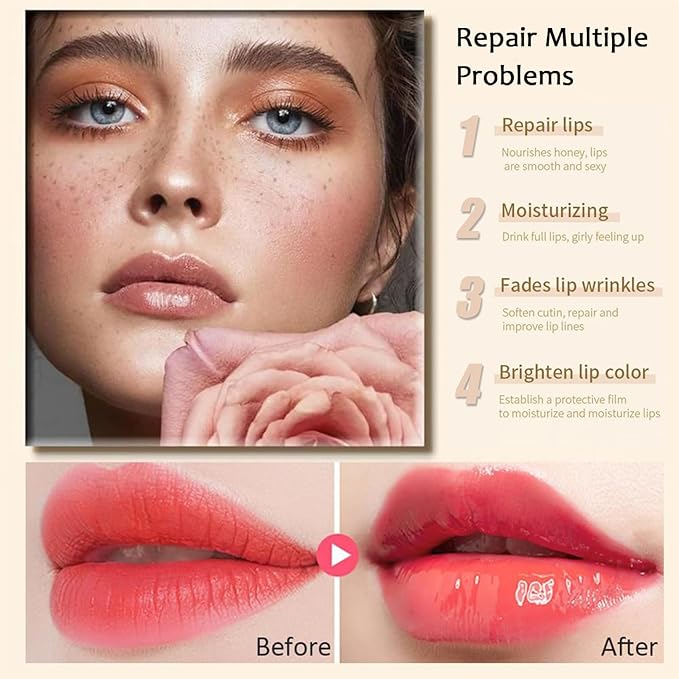 6PCS Bee Lip Balm Honey Pot，Honey&Strawberry&Watermelon&Cherry&Apple&Coconut Lip Mask Overnight Propolis Moisturizing Lip Balm Hydrating Prevention Dry and Crack Lip Scrubs Exfoliator Lip Wrinkle Care-Velvo Beauty