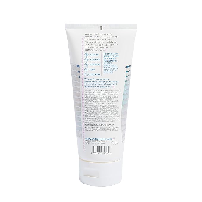Seaweed Bath Co. Hydrate Body Cream, Lavender Scent, 6 Ounce, Nourishing Hand & Body Lotion Moisturizer for Dry Skin, with Sustainably Harvested Seaweed, Kukui Oil, Hyaluronic Acid, Shea Butter-Velvo Beauty