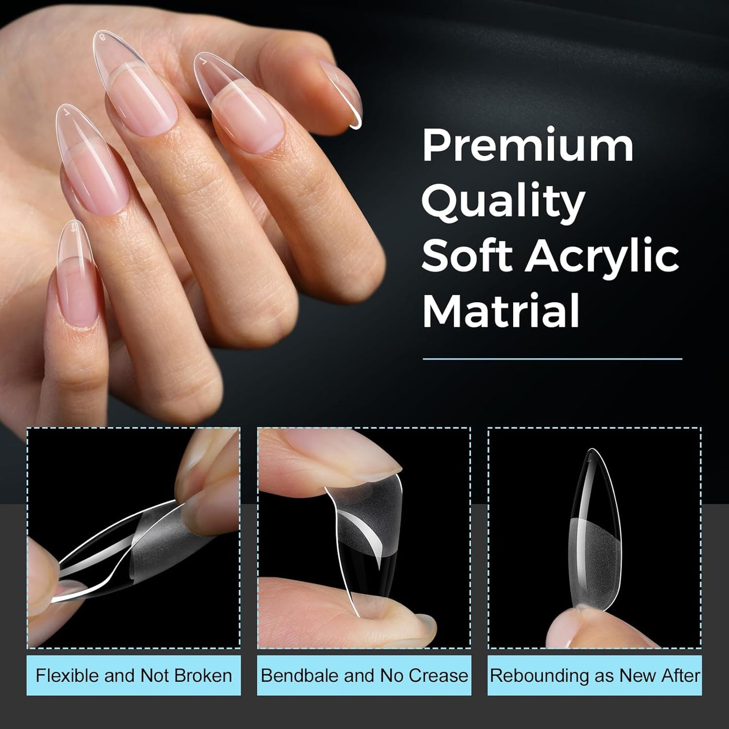 TOMICCA Nail Tips Medium Almond Nail Tips 240Pcs Clear Acrylic Nails Pre-shape Gel Nails for Nail Extension False Nail Tips 12 Sizes-Velvo Beauty