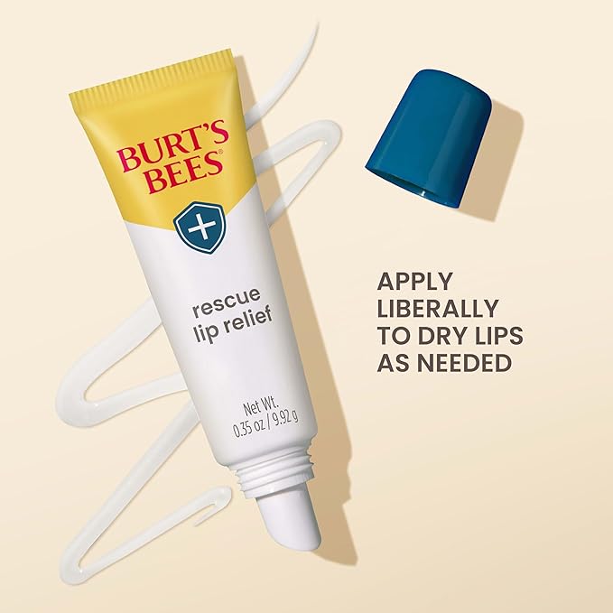 Burt's Bees Rescue Lip Relief Lip Balm, With Shea Butter and Echinacea, Tint-Free, Natural Origin Lip Care, 3 Tubes, 0.35 oz.-Velvo Beauty