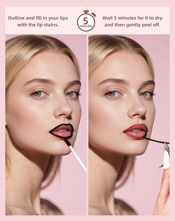 KIMUSE Peel Off Lip Stain, Long Lasting Lip Stain Peel Off with Tweezer, Waterproof Lip Liner Stain, Transfer-Proof, Highly Pigmented Color, Matte Finish-Velvo Beauty