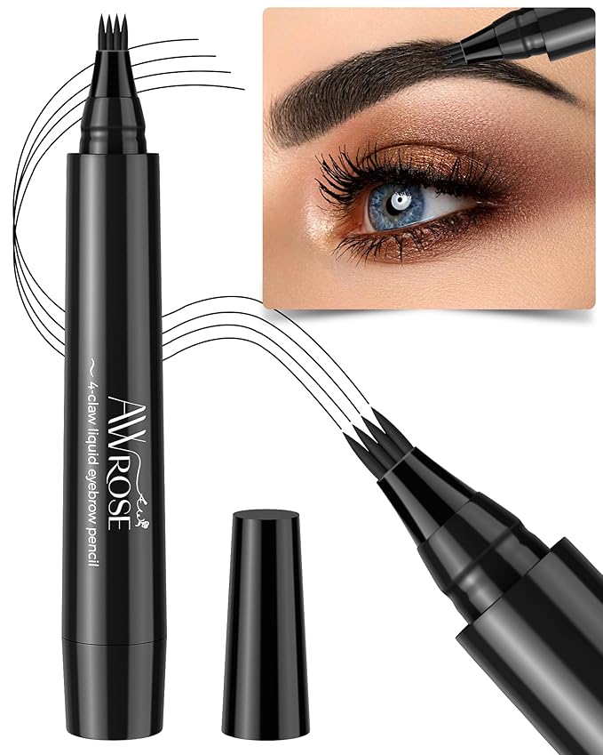 AWROSE Eyebrow Pencil, 3D Waterproof Microblading Eyebrow Pen 4 Fork Tip Tattoo Pencil, Precise Natural Brow Magic Eyebrow Pencil with Hair Like Strokes, 4 Points Multi-Used Eye Brow Pencils for Women-Velvo Beauty