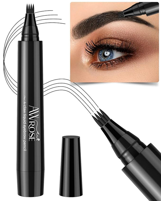 AWROSE Eyebrow Pencil, 3D Waterproof Microblading Eyebrow Pen 4 Fork Tip Tattoo Pencil, Precise Natural Brow Magic Eyebrow Pencil with Hair Like Strokes, 4 Points Multi-Used Eye Brow Pencils for Women-Velvo Beauty
