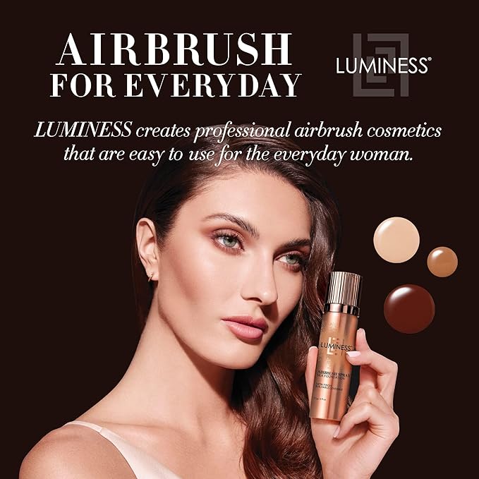 LUMINESS Airbrush Spray Silk Foundation Starter Kit - Deep Rich - Foundation, Primer & Dual-Sided Angled Buffing Brush - Medium, Buildable Coverage, Anti-Aging Formula Hydrates & Moisturizes-Velvo Beauty