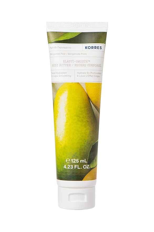 KORRES Elasti-Smooth Body Butter Cream, Dry Skin Lotion with Shea Butter and Almond Oil, Moisturizing, Firming, Tightening and Hydrating After Shower Care, Bergamot Pear, 4.23 Fl Oz-Velvo Beauty