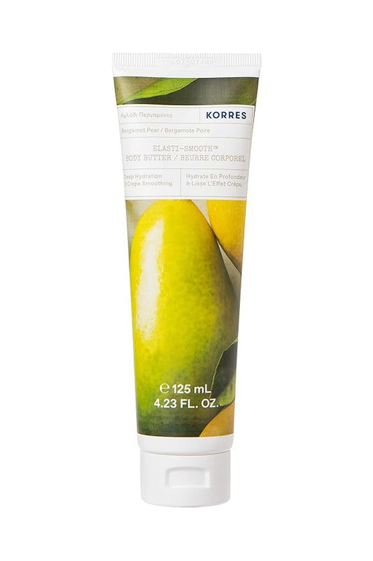 KORRES Elasti-Smooth Body Butter Cream, Dry Skin Lotion with Shea Butter and Almond Oil, Moisturizing, Firming, Tightening and Hydrating After Shower Care, Bergamot Pear, 4.23 Fl Oz-Velvo Beauty