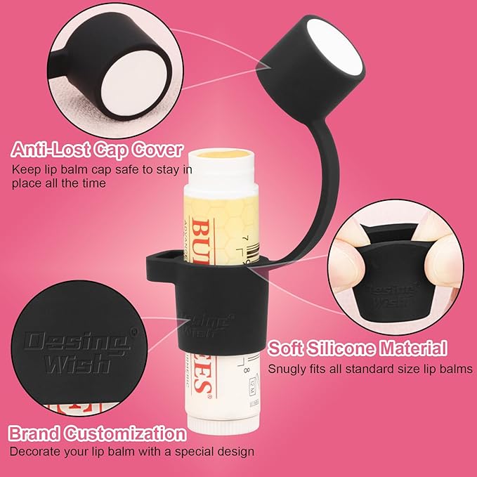 Desing Wish Silicone Lip Balm Holder with Silicone Zipper Pouch, Portable Lip Balm Keychain Sleeve - Silicone Storage Bag for Lip Balms/Small Cosmetics/Earphones/Keys - Black-Velvo Beauty