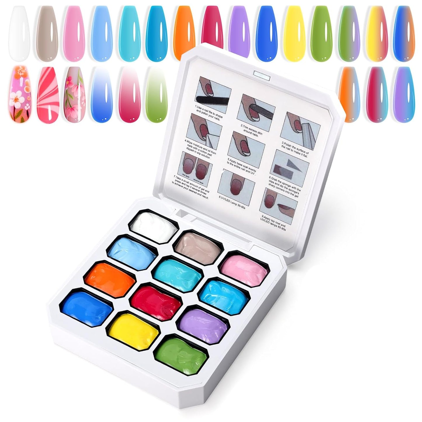Gradient Painting Gel, 12 Bright Colors Ombre Gel Nail Polish for Pigment Pat Aura Nails, French Manicure DIY Nail Art Long-lasting No-wipe Candy Palette Jam Jar Colors-Velvo Beauty