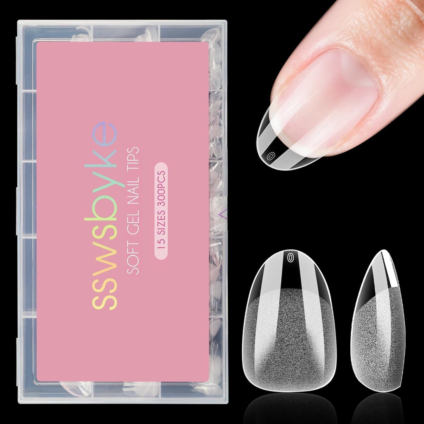 Short Almond Nail Tips, SSWSBYKE 300pcs 15 Sizes Gel Acrylic Nail Tips for Full Cover Pre-Shaped Fake Nails Tips Half Matte Press On Nails for Extension Home DIY Salon-Velvo Beauty