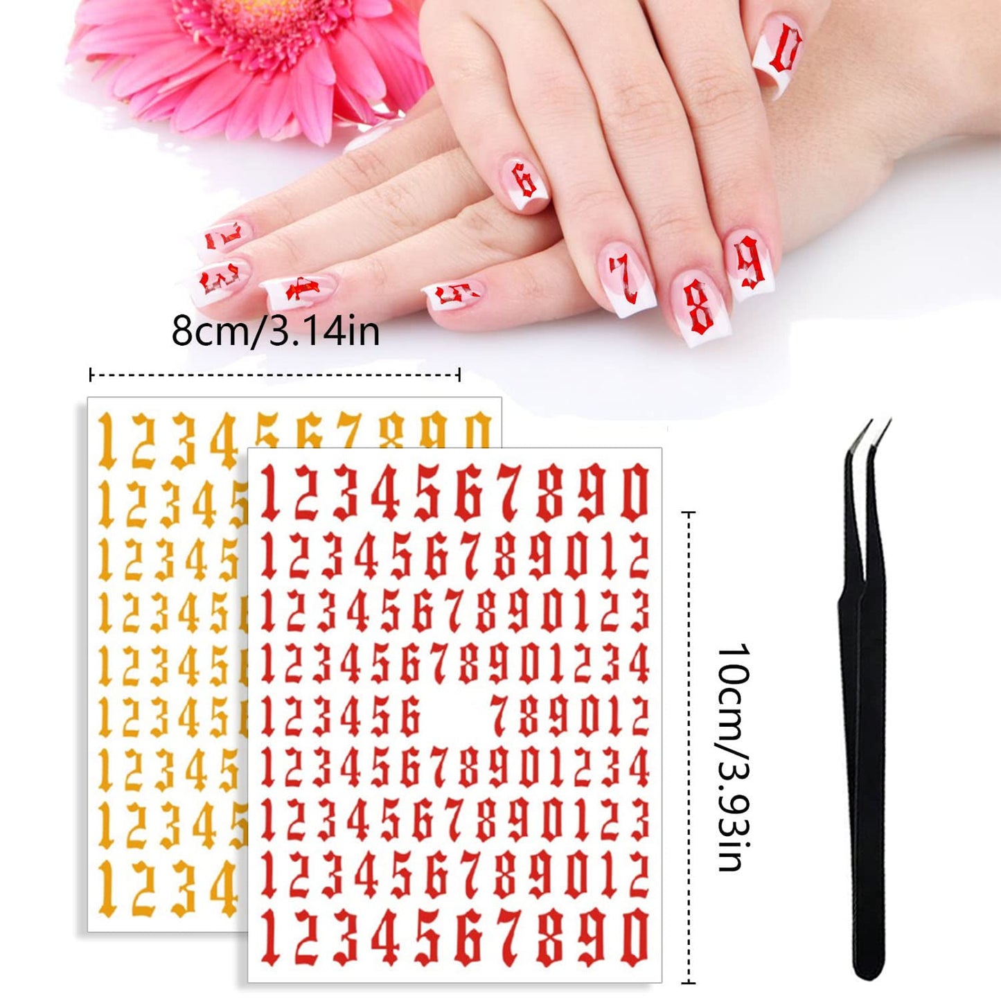 SILPECWEE 9 Sheets Number Nail Stickers Tips 3D Laser Nail Decals for Women Self Adhesive Nail Art Stickers Manicure Design Sticker Nails Decoration with 1Pc Tweezers-Velvo Beauty