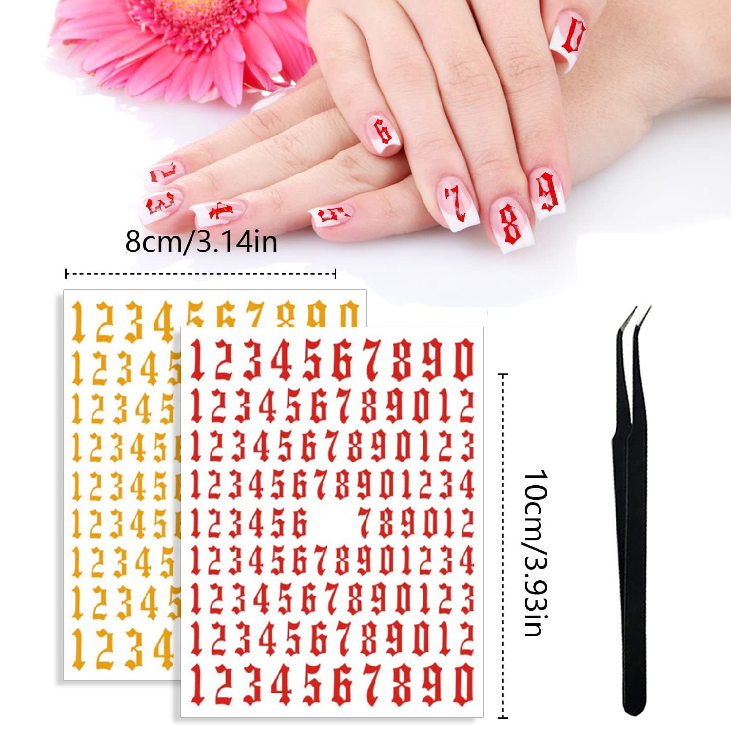 SILPECWEE 9 Sheets Number Nail Stickers Tips 3D Laser Nail Decals for Women Self Adhesive Nail Art Stickers Manicure Design Sticker Nails Decoration with 1Pc Tweezers-Velvo Beauty