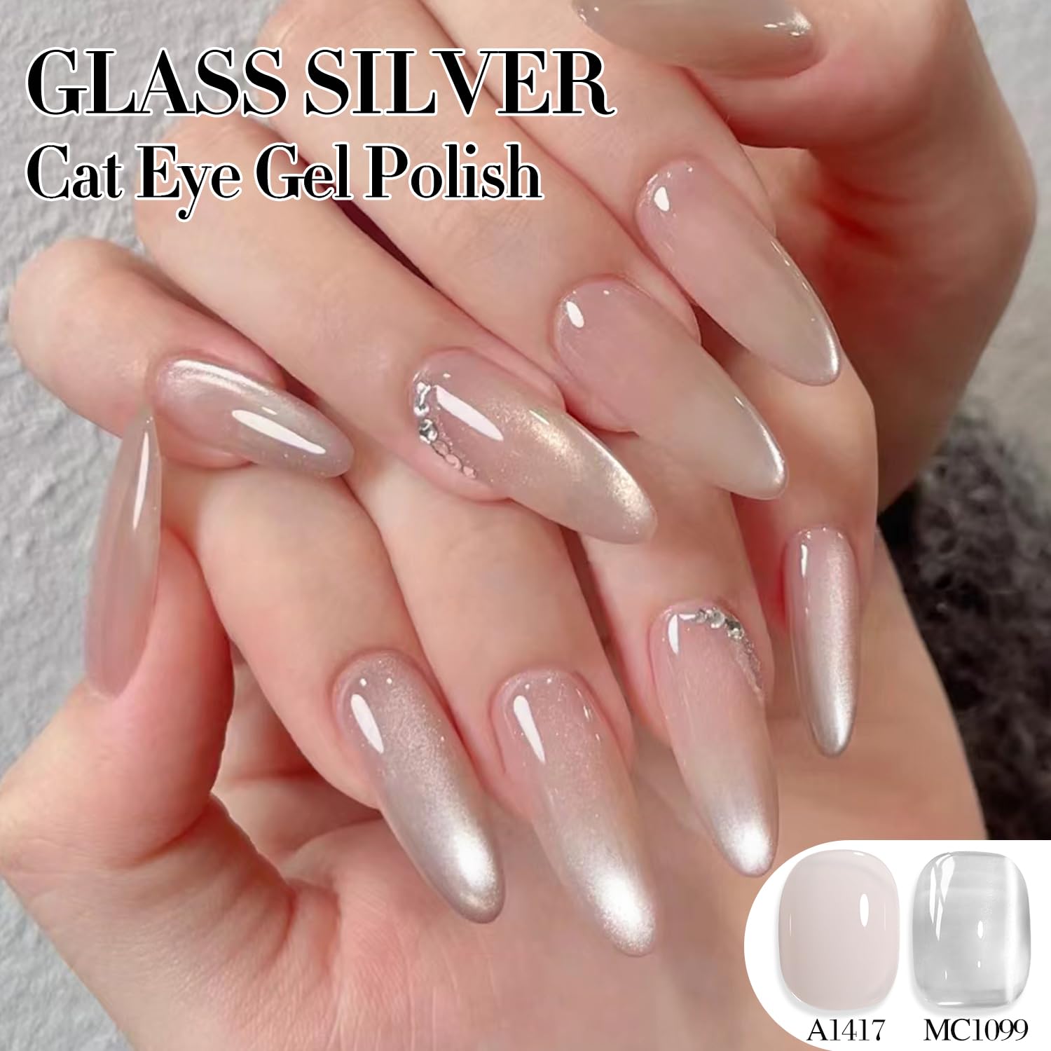 Double Rhythm Jelly Glass Cat Eye Gel Polish with Magnet 15ML Holographic Glitter Shimmer Translucent Sheer Color Magnetic Nail Polish Salon DIY at Home (Jelly Silver-MC1099)-Velvo Beauty