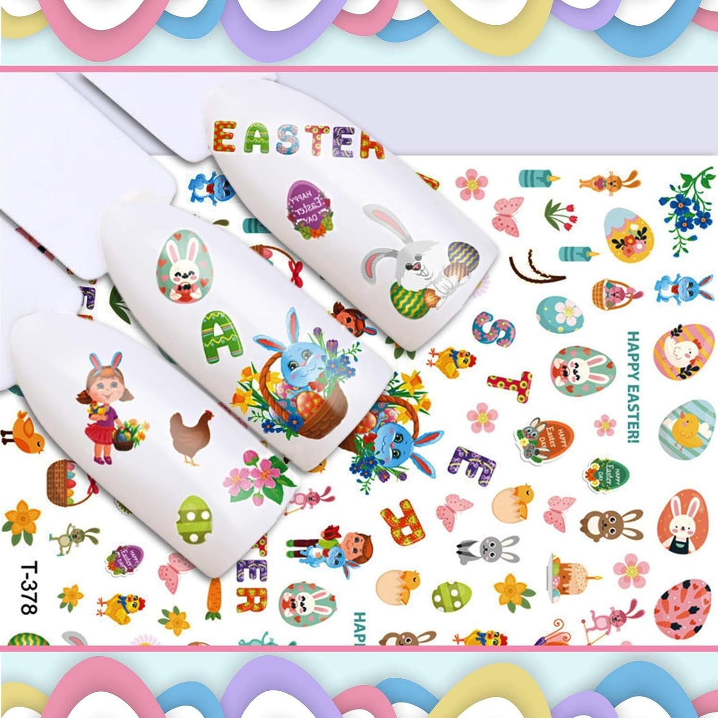 Kalolary 8 Sheet Easter Nail Art Stickers Self Adhesive Easter Nail Stickers DIY Nail Decals Bunny Eggs Chick Rabbits Flower Nail Design Sticker Nail Decoration for Women Girls Kids-Velvo Beauty