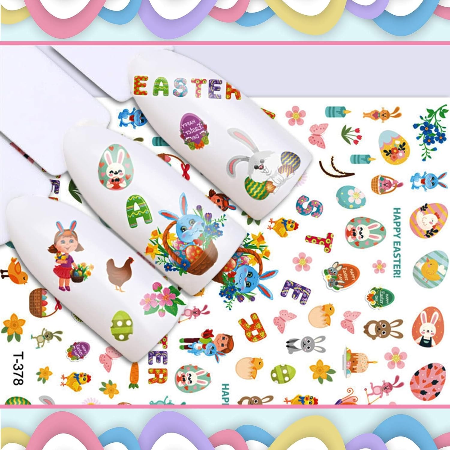 Kalolary 8 Sheet Easter Nail Art Stickers Self Adhesive Easter Nail Stickers DIY Nail Decals Bunny Eggs Chick Rabbits Flower Nail Design Sticker Nail Decoration for Women Girls Kids-Velvo Beauty