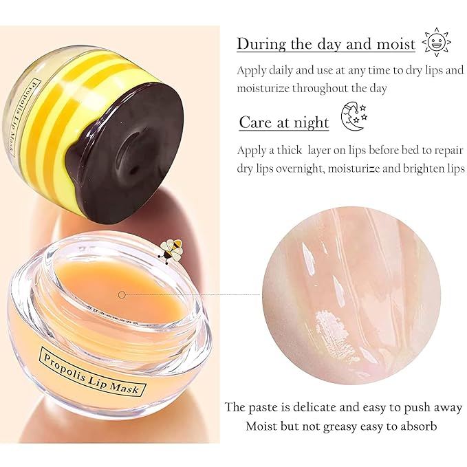 Lip Balm Honey Pot, Propolis Moisturizing Lip Mask Overnight, Hydrating Prevention Dry and Cracked Lip Scrubs Exfoliator Lip Sleeping Mask-Velvo Beauty