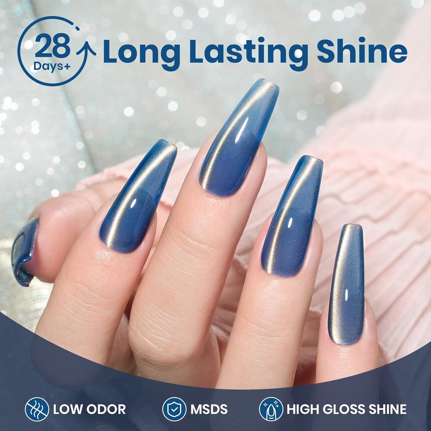 Beetles Blue Cat Eye Gel Nail Polish - Frosted Sapphire Cat Eye Gel Polish, 15ML Gold Powder Blue Glitter Fall Gel Polish Magnetic Shimmer Effect Soak Off UV Nail Art Design Manicure Gifts for Women-Velvo Beauty