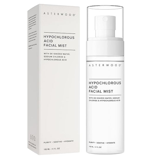 Asterwood Hypochlorous Acid Spray for Face - Targets Acne, Redness, Irritation - Multi-Purpose Skin Repair - Antibacterial, Antimicrobial - After Gym/Post-Workout Facial Mist - 4 Fl Oz-Velvo Beauty