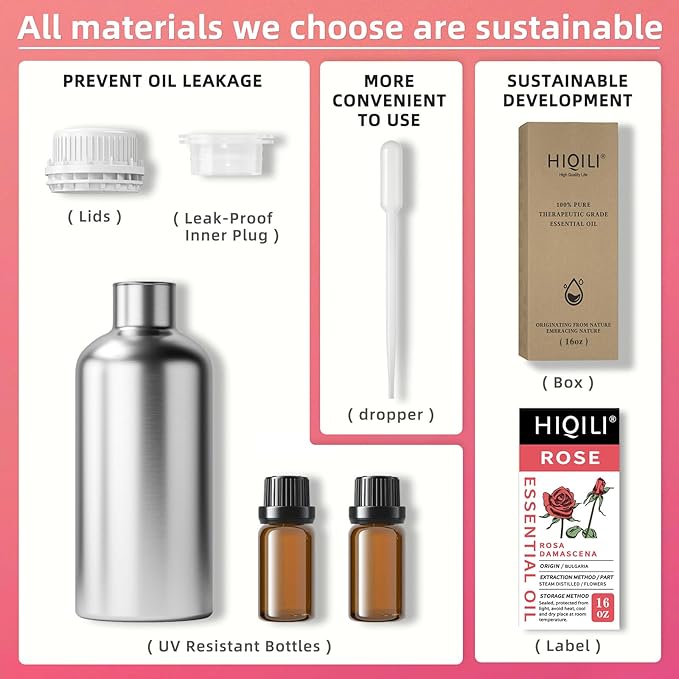 HIQILI Rose Essential Oil for Diffuser, Soap, Perfume & Candle Making - 16 Fl Oz-Velvo Beauty