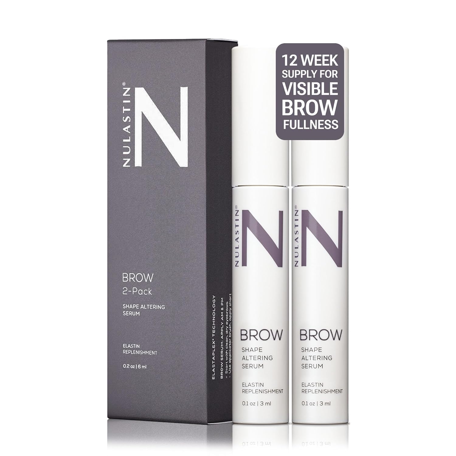 NULASTIN Eyebrow Serum for Thicker Looking Brows - BROW Shape Altering Serum - Reduce Shed & Encourage Fuller, More Youthful-Looking Brows - With Keratin & Peptides (2 Count, 0.1 fl oz each)-Velvo Beauty