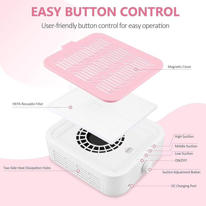 LIONVISON Nail Dust Collector for Salons: Vacuum Fan Dust Suction Machine for Beginners DIY - Manicure Pedicure Tool with Reusable Filter for Home-Velvo Beauty