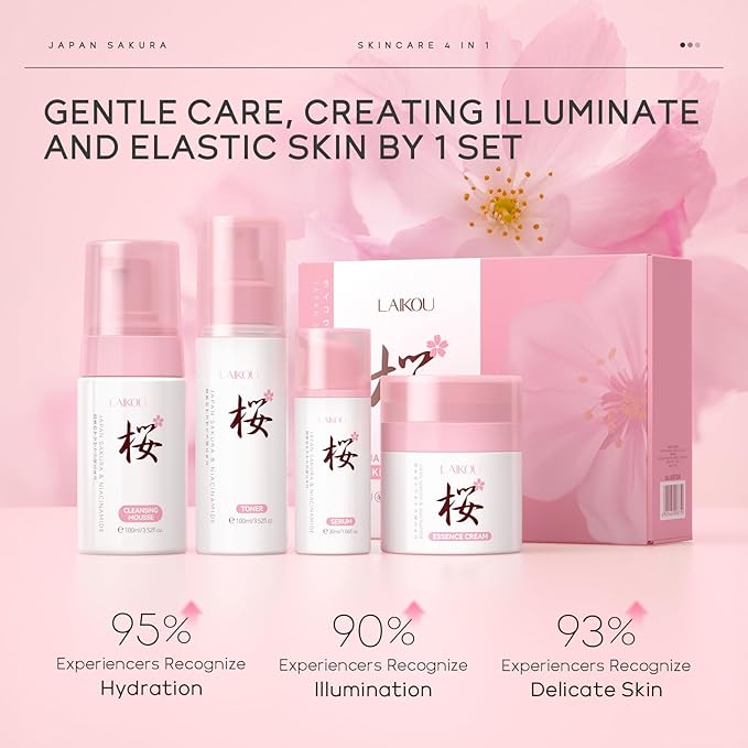 Skin Care, Skin Care Set, Skin Care Kit with Cleansing Mousse, Toner, Serum, Essence Cream Women Beauty Gift Sets 4pcs for Women Teen Girls Mom Daughter Mother's Day Birthday Christmas-Velvo Beauty