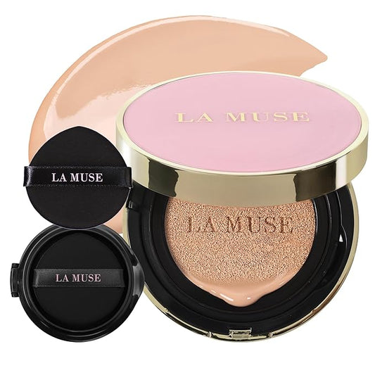 LA MUSE Complexion Correcting-Korean Cushion Foundation(2 Packs) | No Makeup Look, Daily Korean Makeup Foundation, Comfortable Wear | Natural Tone-Up Effect, Light to Medium Tones | For All Skin Types-Velvo Beauty