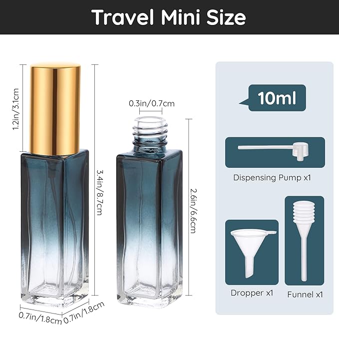 Segbeauty Travel Perfume Atomizer Refillable, 5 Packs 10ML Glass Spray Bottle for Perfume,Mini Portable Bottles Empty Fine Mist Sprayer Fragrance Cosmetic Container Kit Essentials, Gradient Blue-gold-Velvo Beauty