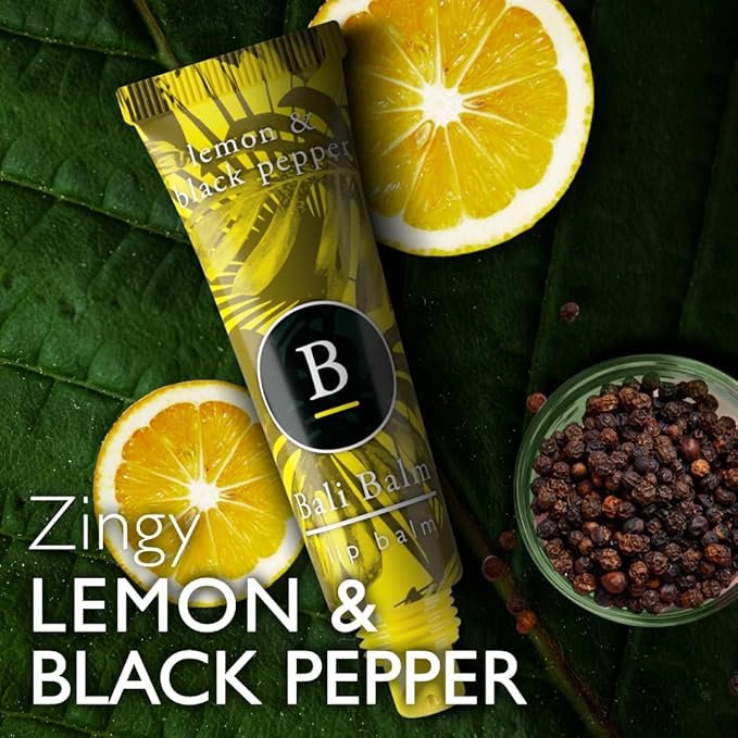 Moisturizing Lip Balm 0.50 Oz - Lemon & Black Pepper Flavour - Natural Lip Balm - Vegan and Beeswax-Free Formula - Hydrating Flavored Lip Balm - Shea Butter Enriched Formula-Velvo Beauty