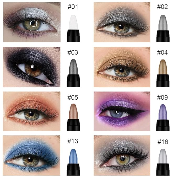 Kaely 8Pcs Cream Eyeshadow Stick Set, Pearl White Black Gray Khaki Royal Blue Vioiet Purple Silver, Shimmer Eyeliner Pencil Eye Shadow Sticks Palette Makeup for Older Women, sombras para ojos 01-Velvo Beauty